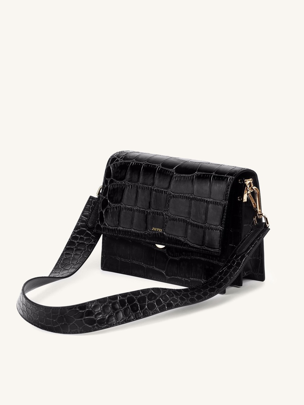 JW PEI Mini Flap Crossbody - Black Croc